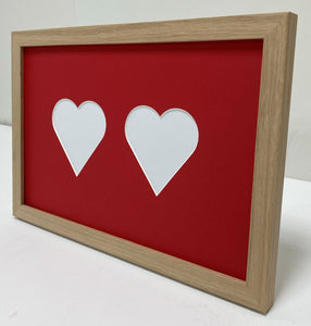 Oak wood double heart photo frame