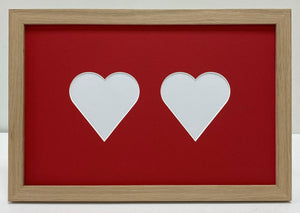 Oak double heart photo frame